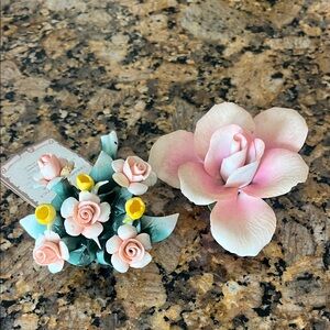 Vintage Capodimonte bundle of pink and yellow flowers, and one pink flower